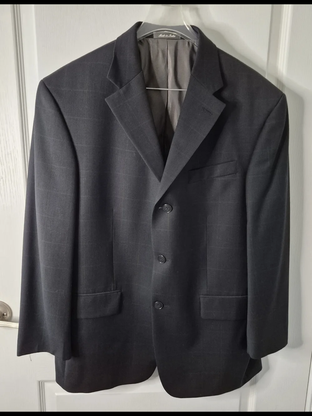 Oscar de la Renta Navy Windowpane Wool Blazer Size 40S W36 EUC